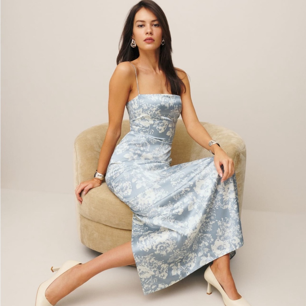 Reformation Frankie Silk Dress (Blue)